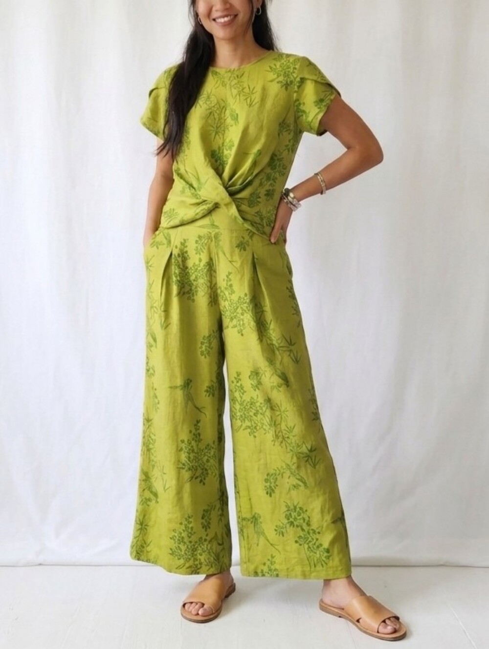 S/M Green Floral Women's Top & Bottom Coordinating Set